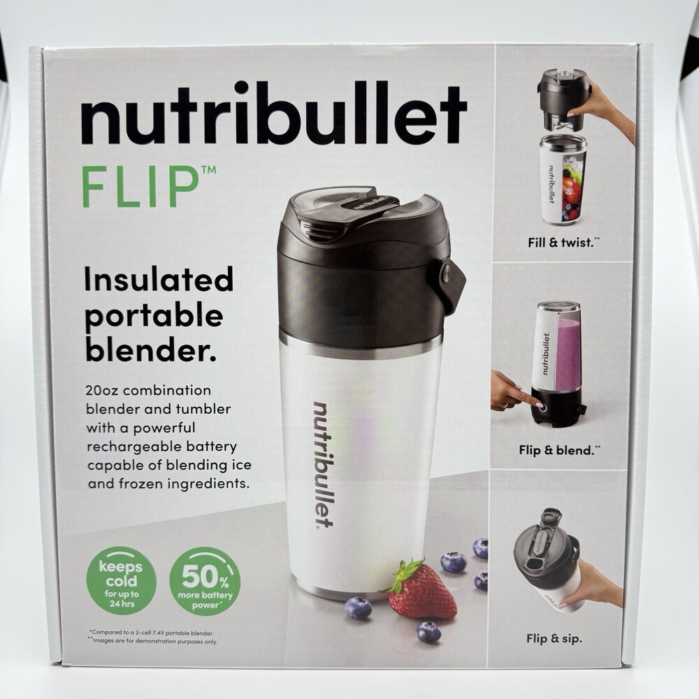 Nutribullet Flip Insulated Portable Blender 20oz Cold For 24 Hr NEW IN BOX White